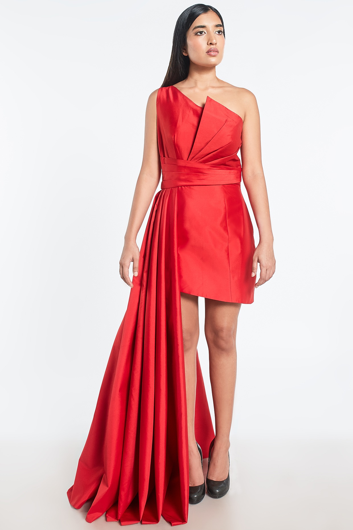 Red Mini Dress With Side Drape Design ...